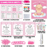 Baby Shower Games For Girl, 12 Baby Shower Games For 50 Guests, Coed Pink Girl Sprinkle Party Prize Gifts Fun Idea Kit Set Bundle