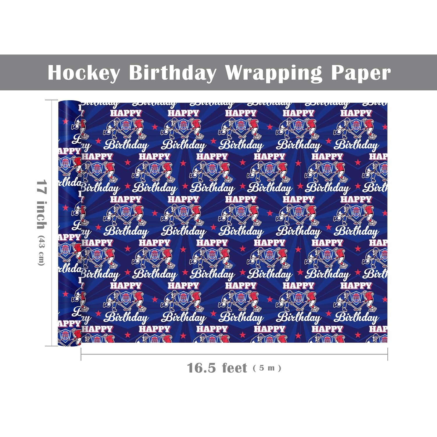 Hockey Birthday Wrapping Paper Roll - Mini Roll - 17 Inch X 16.5 Feet - Happy Birthday Sport Hockey Wrapping Paper For Boys Girls Kids Teens, Sports Party, Team Celebration