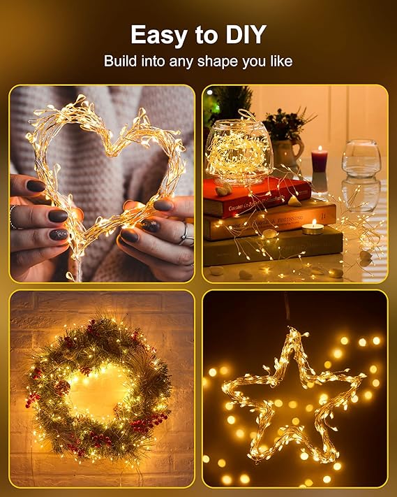 60 LED Battery Operated Fairy Lights 5FT Warm White Firecracker String Lights Waterproof Silver Wire for Wedding Christmas Decor
