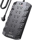 Surge Protector Power Strip 22 Outlets 6 USB Ports 2 USB C 2100J 6.5FT Extension Cord Black