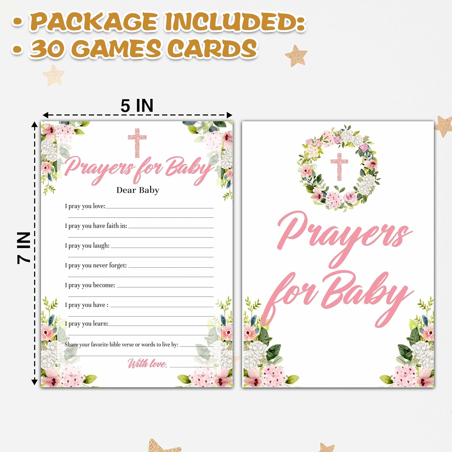 Floral Baptism Games, Prayers For Baby Game, Blush Pink Floral Theme First Holy Communion Religious Party Games, Baby Shower Party Activities & Gender Reveal Party Decorations -30 Game Cards(03)