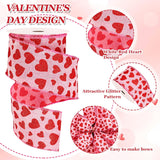 Valentine'S Day Wired Edge Ribbons Craft Ribbon Pink Red Glitter Heart Fabric Wrapping Ribbon For Bow Wreath Party Home Decor, 2.5 In, 10 Yards