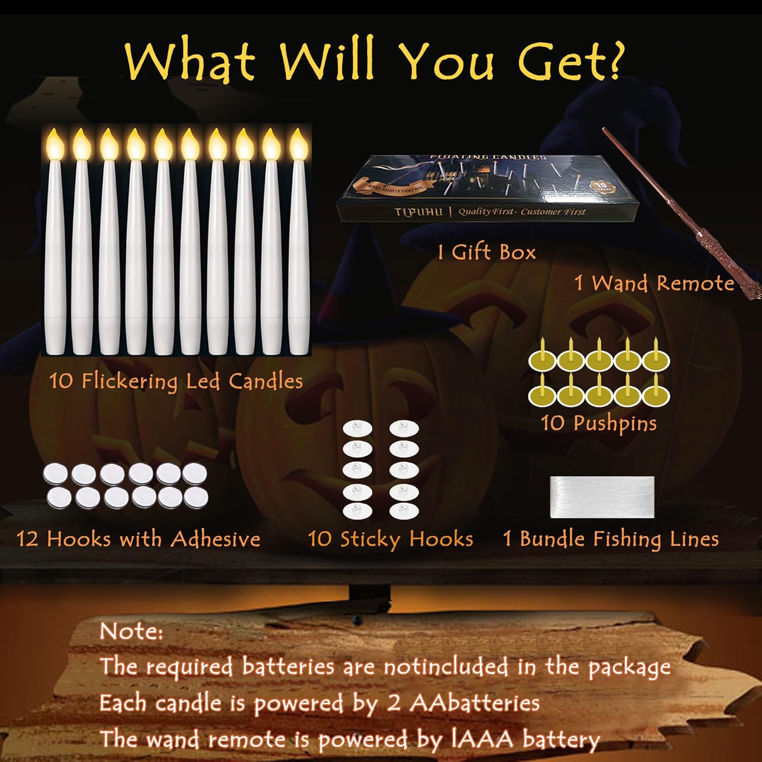 Halloween Decorations - 10Pcs Floating Candles With Wand Magic Hanging Candles Flickering Warm Light Led Flameless Candles With Remote, Christmas Lights For Window Home Bedroom Birthday Party Decor