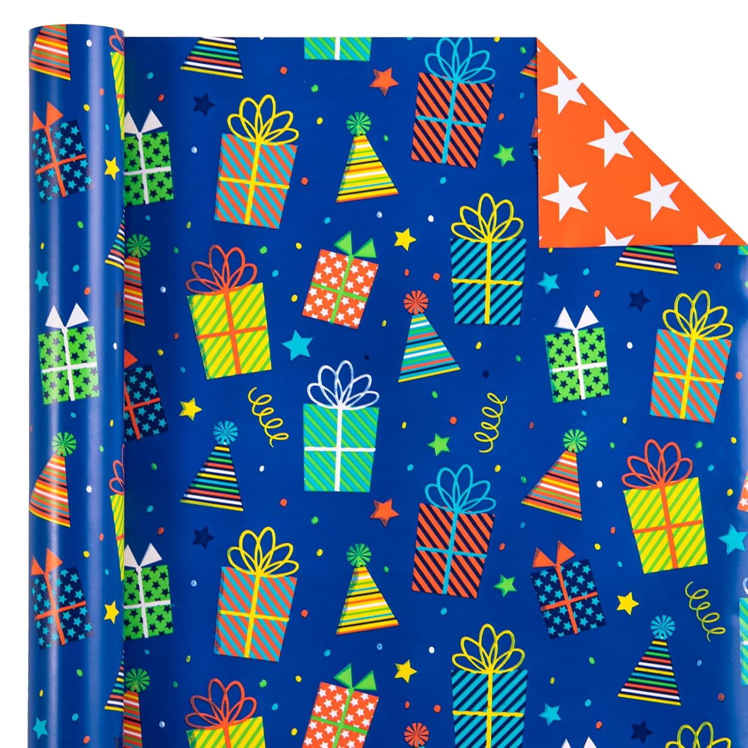 Reversible Birthday Wrapping Paper Roll - Mini Roll - 17 Inch X 10 Feet - Happy Birthday Wrapping Paper Perfect For Girls, Boys, Kids