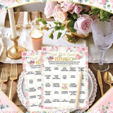 50 Pcs Find The Guest Game Bingo Cards With 20 Pcs Pencils Bridal Shower Wedding Bingo Game Pink Flower Tea Party Activity Favor Supply For Engagement Birthday Baby Shower Bachelorette, 5"X7"
