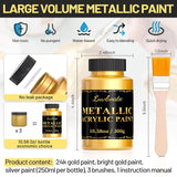 Acrylic Metallic Paint, 3 Colors 24K Gold & Bright Gold & Silver 31.75Oz(900G), Non-Toxic Golden Paint, Non Fading Metal Paint For Art Painting On Fabric, Canvas, Wood, Clay, Crafts