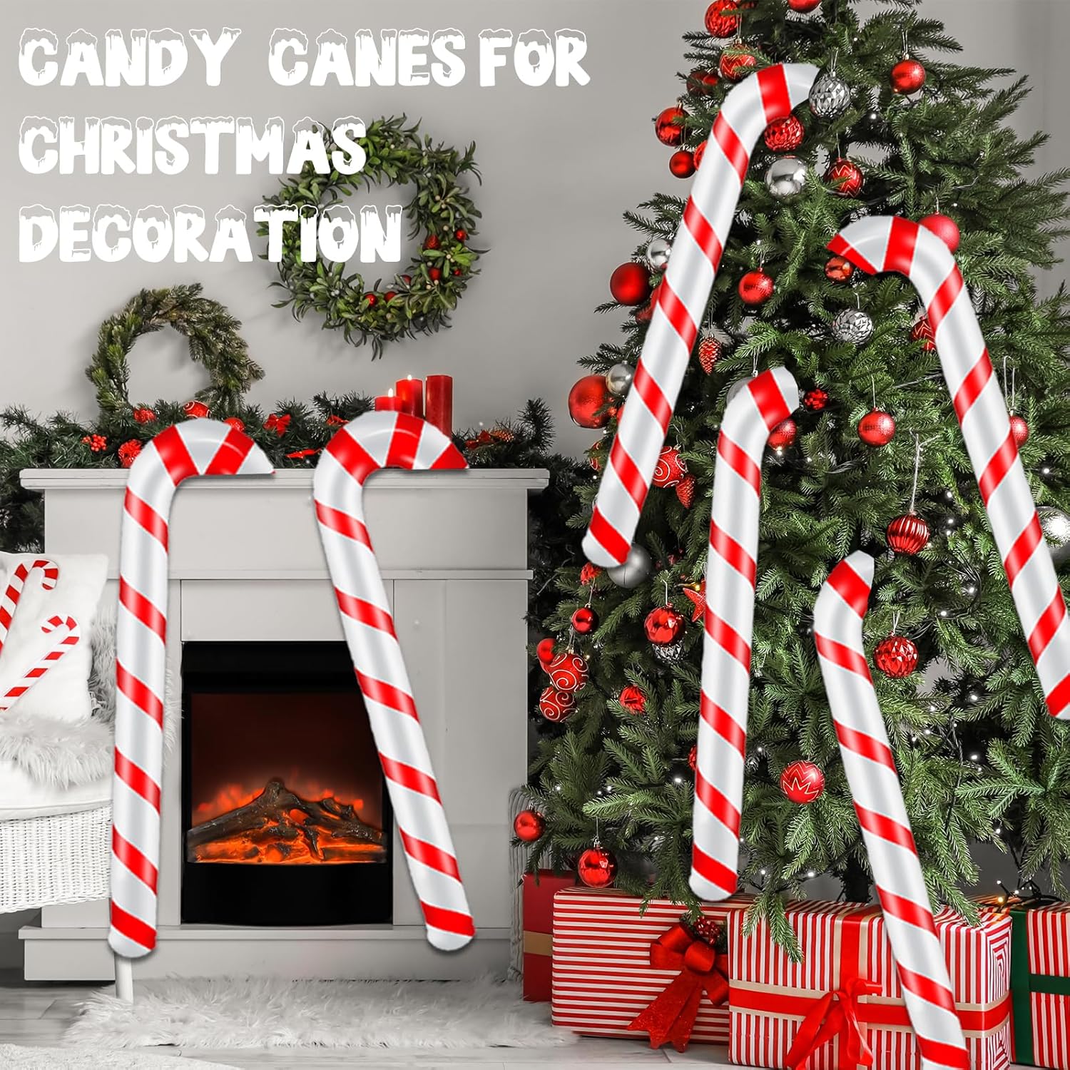 48 Inch Inflatable Jumbo Christmas Decorations - Blow Up Candy Canes Inflatable Candy Canes Balloons Ornaments For Xmas Indoor Outdoor Holiday Yard Decor New Year Gifts
