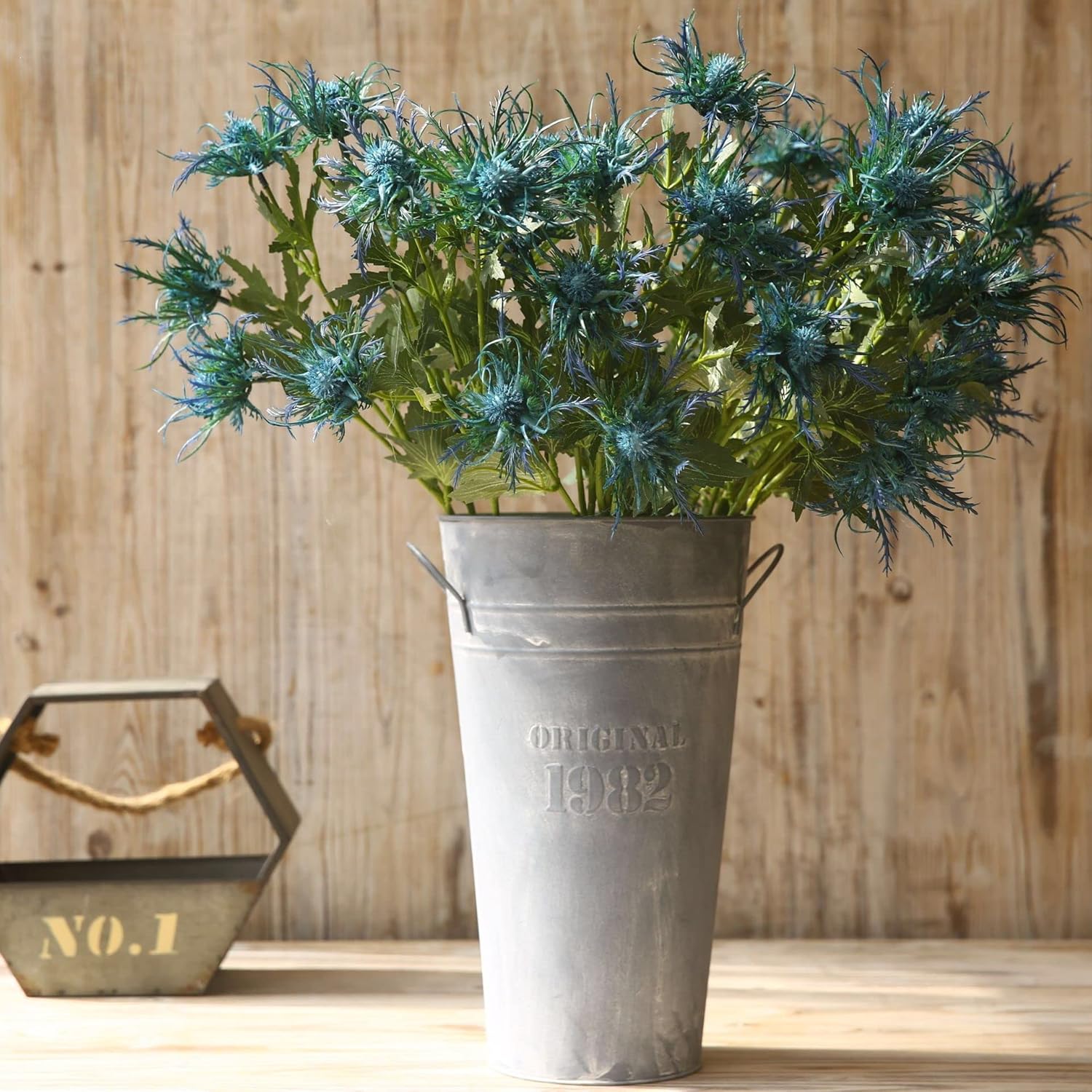 3 Branch Blue Artificial Thistle Flowers Bouquet, Long Stems Silk Thistle Flower, Real Size & Real Touch Fake Thistle Flowers Plants For Home Decor, Garden Wedding, Office, Prom Party