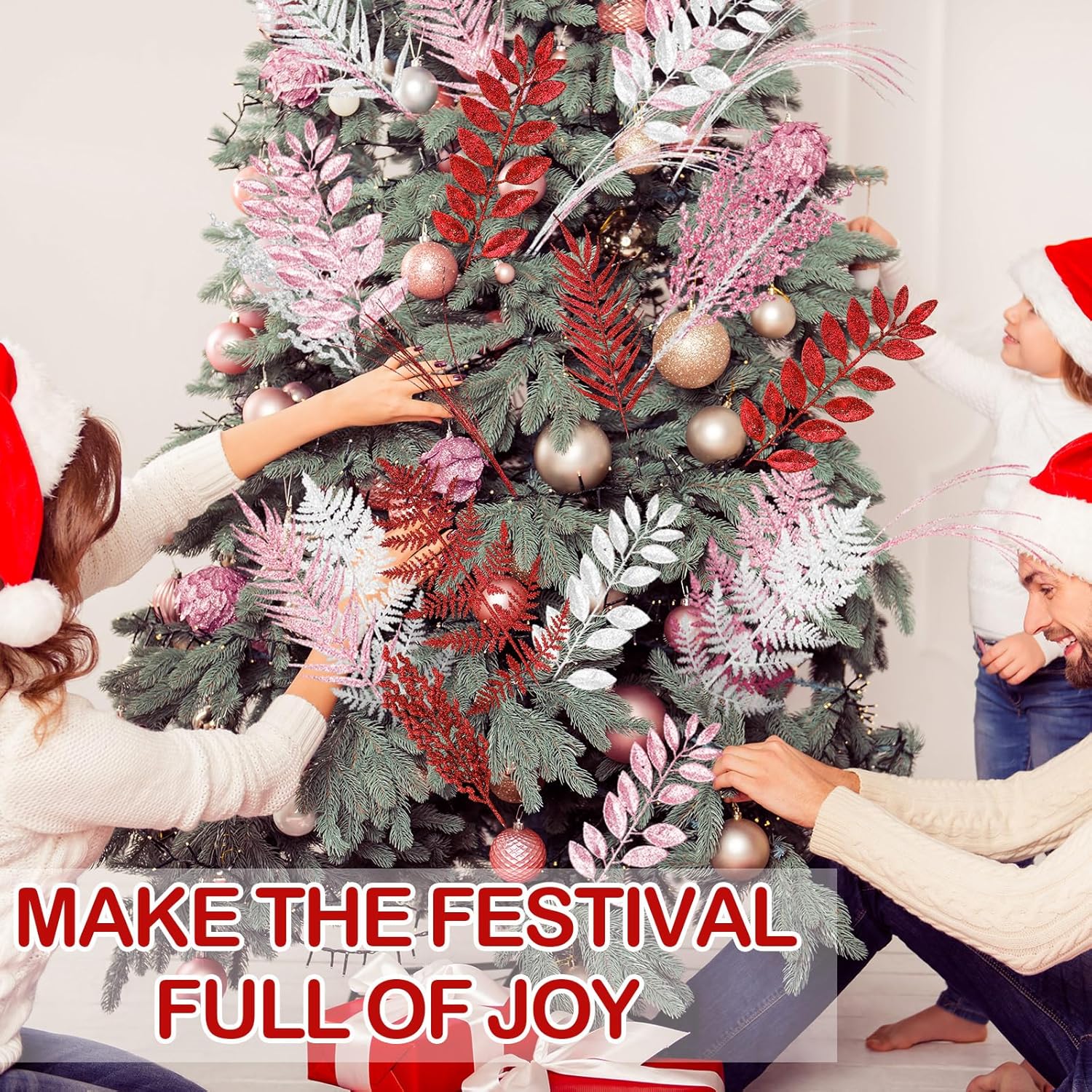 50 Pcs Valentines Picks Decoration 16.9 Inch Red Pink White Valentines Tree Picks And Sprays Glitter Artificial Branch Stems Table Decor For Tree Topper Vase Table Party Decor