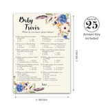 Boho Boy Baby Shower Games — Bohemian Baby Trivia Game — Pack Of 25 — Fun Facts Game, Blue Floral Garden Couples Shower Activity Gender Reveal Party G405-Trv