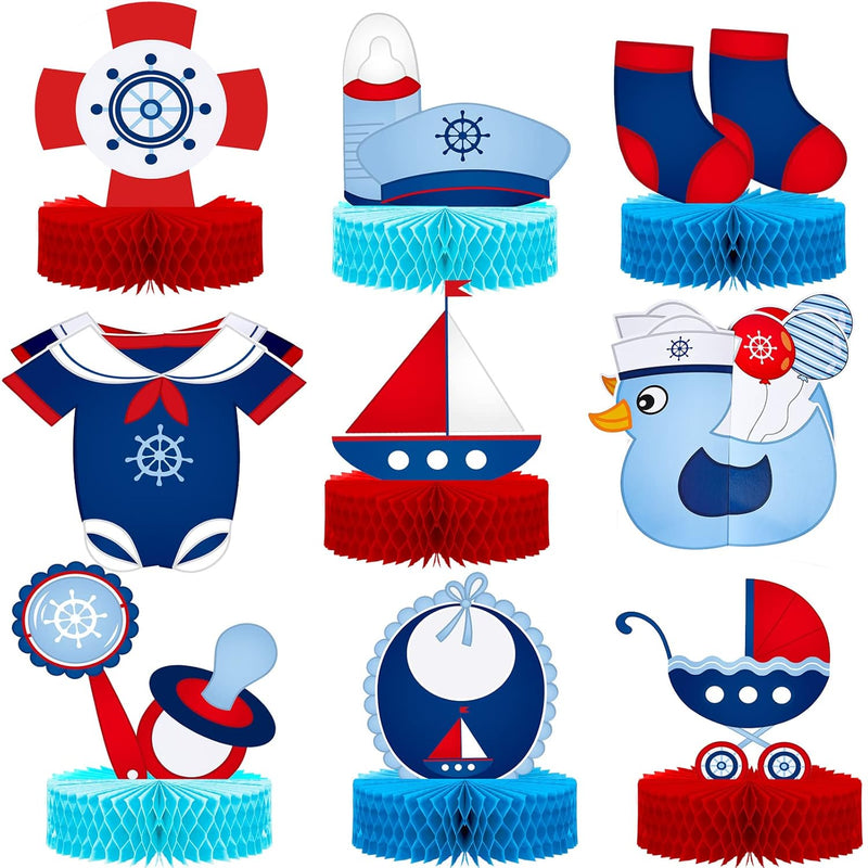 9 Pcs Nautical Baby Shower Decorations Nautical Baby Boy Honeycomb Cen