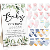 21 Pcs Baby Shower Games Include Baby Sock Hunt Sign And 20 Pair Small Cotton Socks Wooden Table Sign With Holder For Gender Reveal Party Favors(Cute Style)