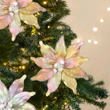 3Pcs Gold Poinsettia Flowers Artificial 12.2" Poinsettia Christmas Decorations Poinsettias Glitter Poinsettias Faux Flower For Christmas Tree For Xmas New Year Wedding Party Ornaments