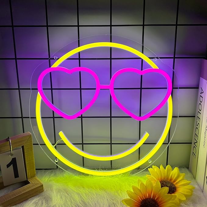 Smile Face Neon Sign Dimmable USB LED Wall Light for Bedroom Game Room Party Decor