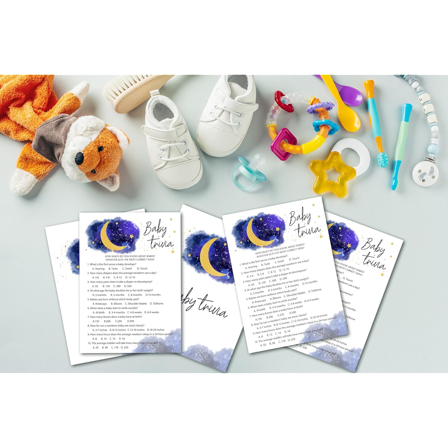 Baby Shower Games For Boy Girl, Over The Moon Baby Trivia Baby Shower Game, Blue Twinkle Twinkle Little Star Baby Shower Games, Gender Reveal Games, 25 Cards (Moonstar002)