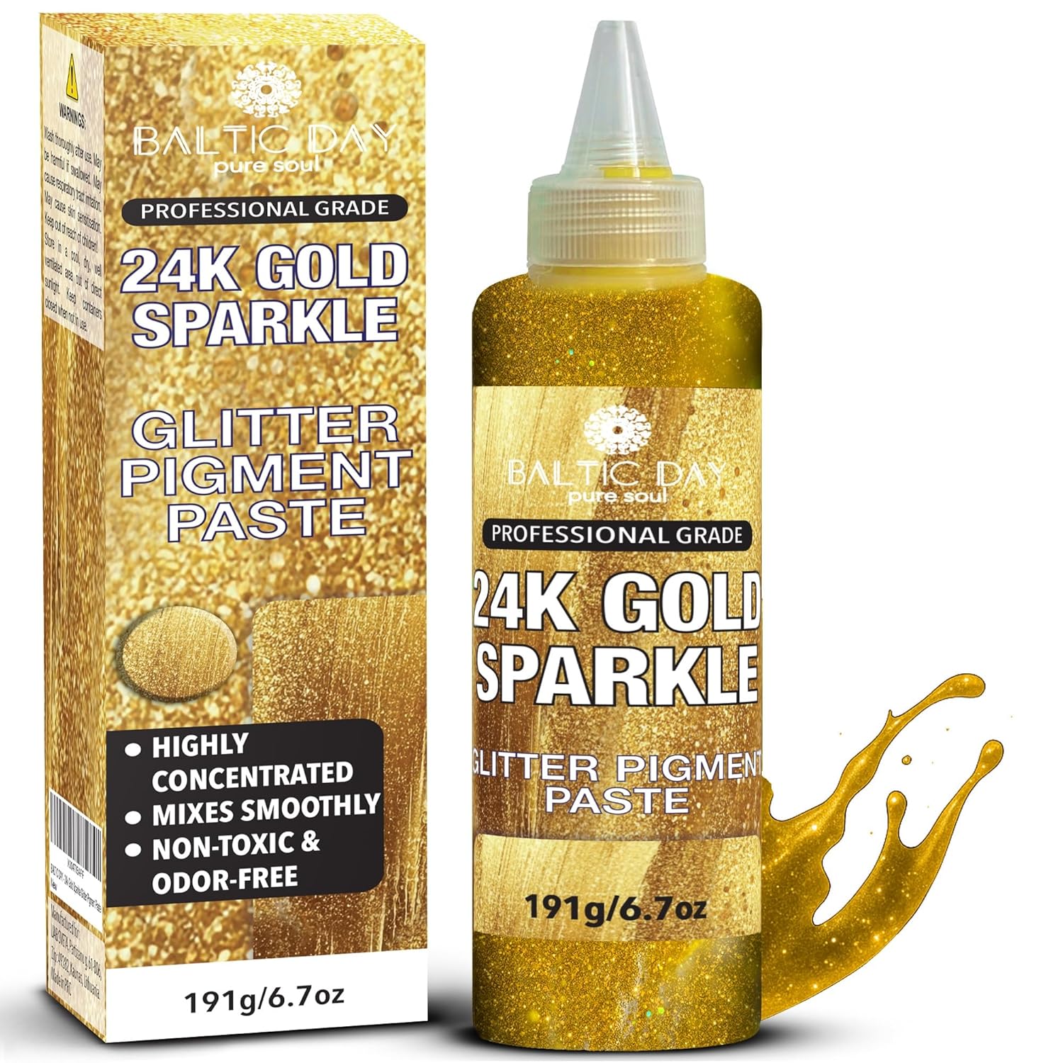 24K Gold Radiance Glitter Epoxy Pigment Paste Xl (6.7Oz/191G) – Ultra-Concentrated Opaque Resin Colorant With Metallic Shine | Gold Glitter Dye For Epoxy Resin Art, Tumblers, Jewelry & River Tables
