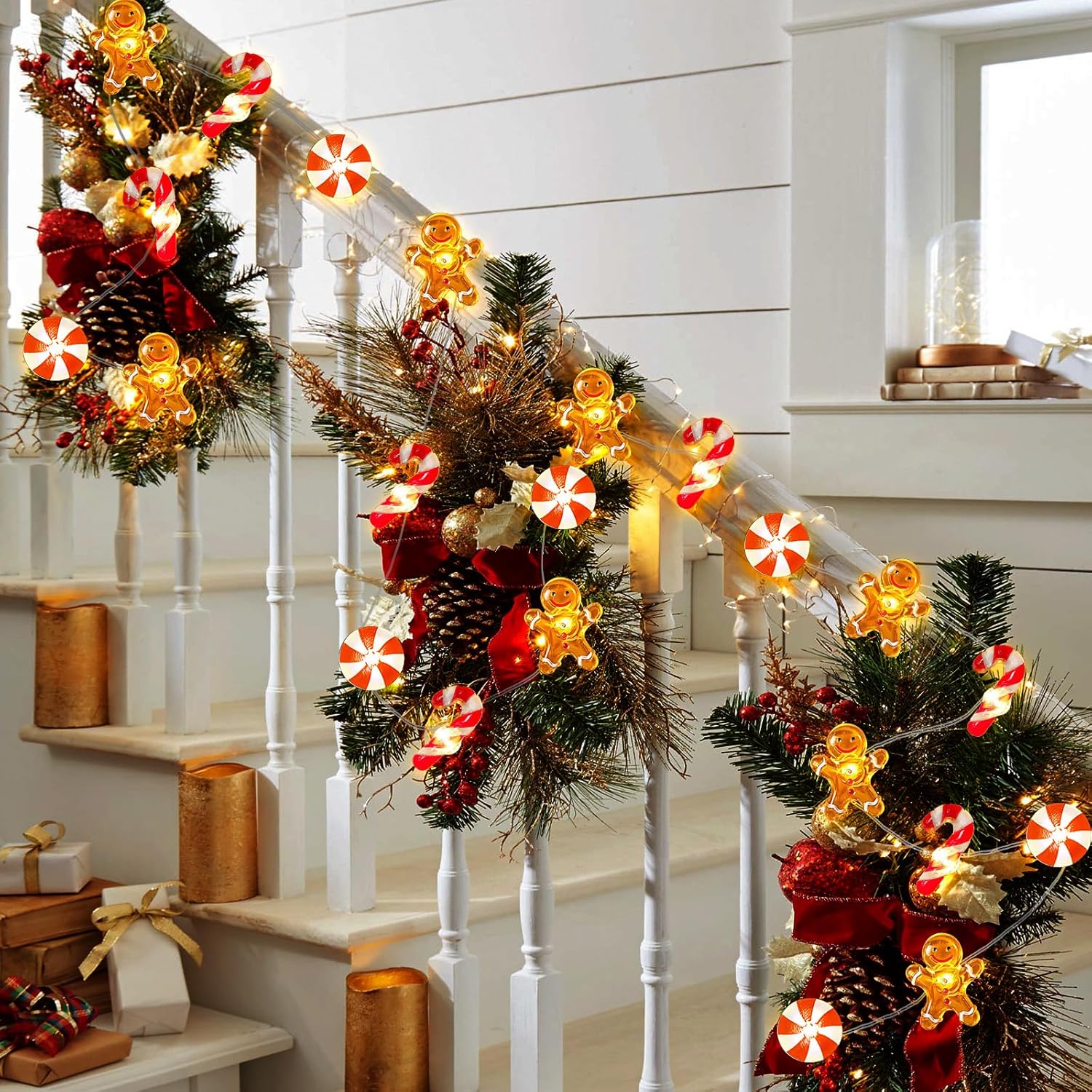 Christmas Gingerbread Decorations, 16Ft 40Led Candy Cane Christmas Fairy Lights Battery Operated, Xmas Gingerbread Man S