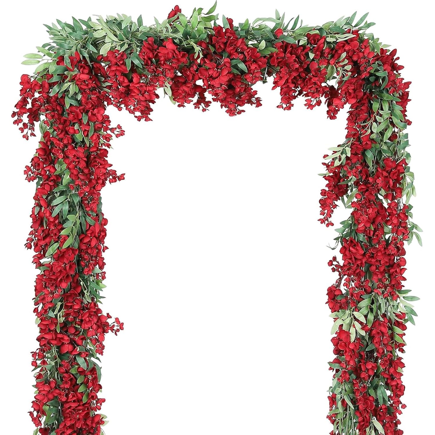 4Pcs 6.6Ft/Piece Imitation Silk Wisteria Garland Hanging Flower Vine For Home Outdoor Garden Ceremony Wedding Arch Floral Decor (Red)