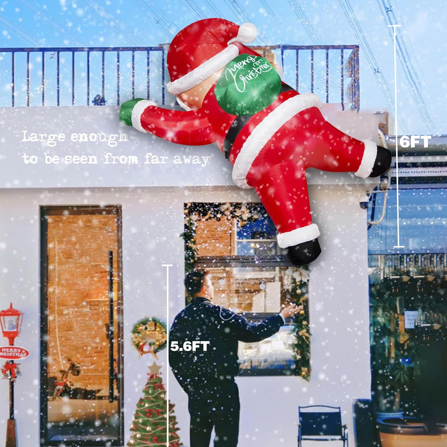 6Ft Christmas Inflatables Outdoor Decorations Joy Hanging Santa Claus Gift Bag, Bright Led Lights Blow Up Giant Christma