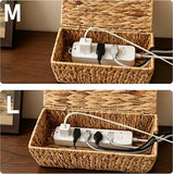 Set of 2 Cable Management Boxes Water Hyacinth Cord Organizer for Desk and Office