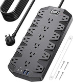 Surge Protector Power Strip 18 Outlets 4 USB Ports 2100J 15FT Flat Plug Extension Cord Black