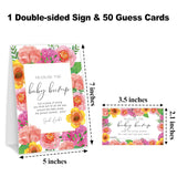 Baby In Bloom How Big Is Mommys Belly Game, Measure The Baby Bump Game, Floral Babys Shower Party Decorations & Supplies, 1 Sign & 50 Guess Cards-A10