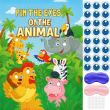 Zoo Party Game: Pin The Eyes On The Animals Poster For Jungle Safari Zoo Forest Party Supplies