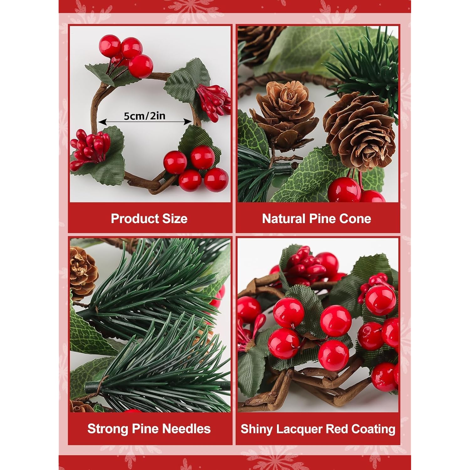 12Pcs Christmas Napkin Rings Xmas Napkin Holders Wooden Napkin Buckles Pine Needle Wreath Holly Berry Napkin Buckles Wooden Tableware Supplies For Banquet Party Table Decoration?Wreath?