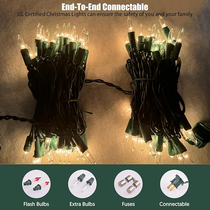 100 Count Clear Christmas String Lights 21FT Green Wire Plug In Indoor Outdoor Christmas Tree Lights UL Certified Warm White Decorative Lights for Wedding Holiday Valentine Decor