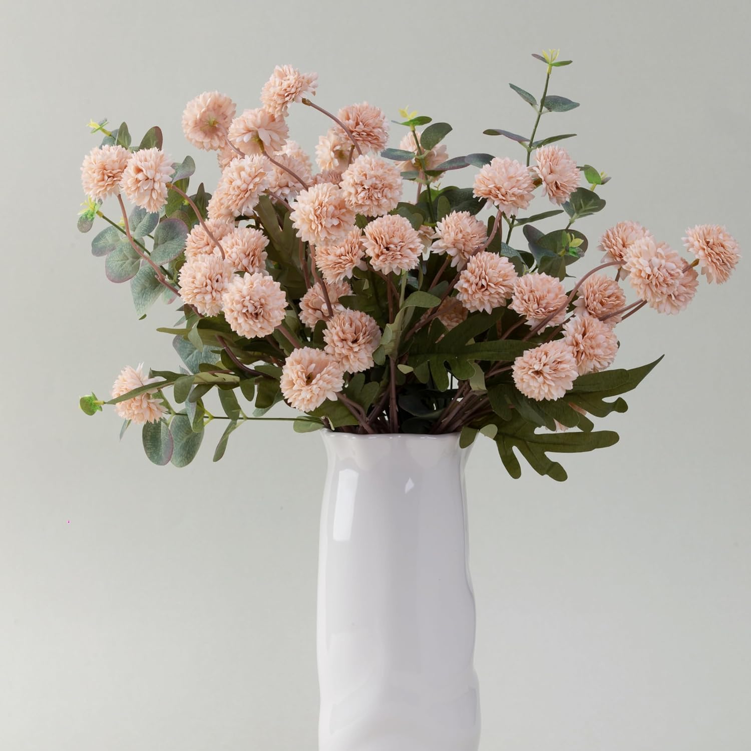 Artificial Chrysanthemum Flowers Valentines Day Decoration, 10 Stems Faux Silk Pompon Mum Balls With Bendable Stems, Fall Wedding Centerpieces Decor, Diy Bouquet Fillers(Beige)
