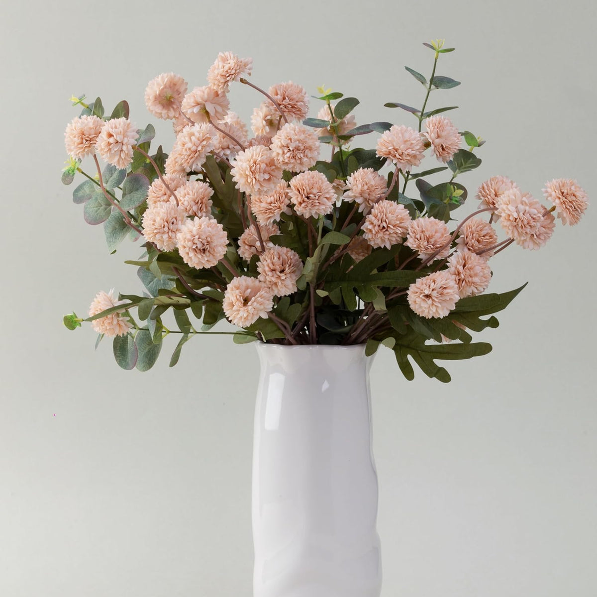 Artificial Chrysanthemum Flowers Valentines Day Decoration, 10 Stems Faux Silk Pompon Mum Balls With Bendable Stems, Fall Wedding Centerpieces Decor, Diy Bouquet Fillers(Beige)