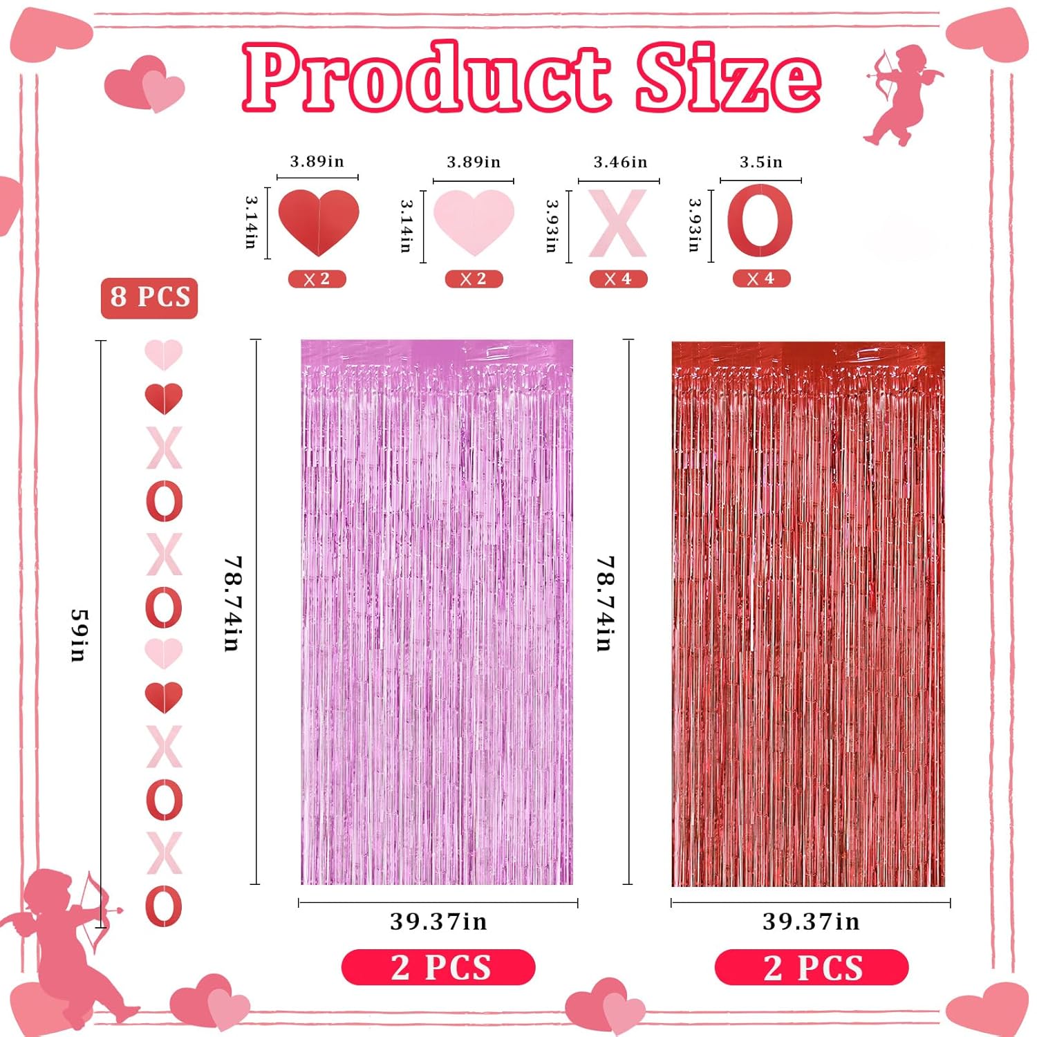 12 Pcs Valentines Day Decorations For Home, 8 Pcs Xoxo Garland Banner & 4 Pcs 3.3 X 6.6 Ft Tinsel Backdrop Fringe Curtains For Valentine'S Day