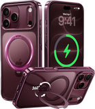 Glossy Burgundy iPhone 18 Pro Case with 360 Spin Magnetic Stand
