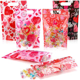 60 Pcs Valentine'S Day Sealing Candy Bags With Zipper Love Heart Treat Goodie Bag Valentines Sealing Pouches With Handles Plastic For Valentines Party Favor Classroom Exchange Prizes Supplies