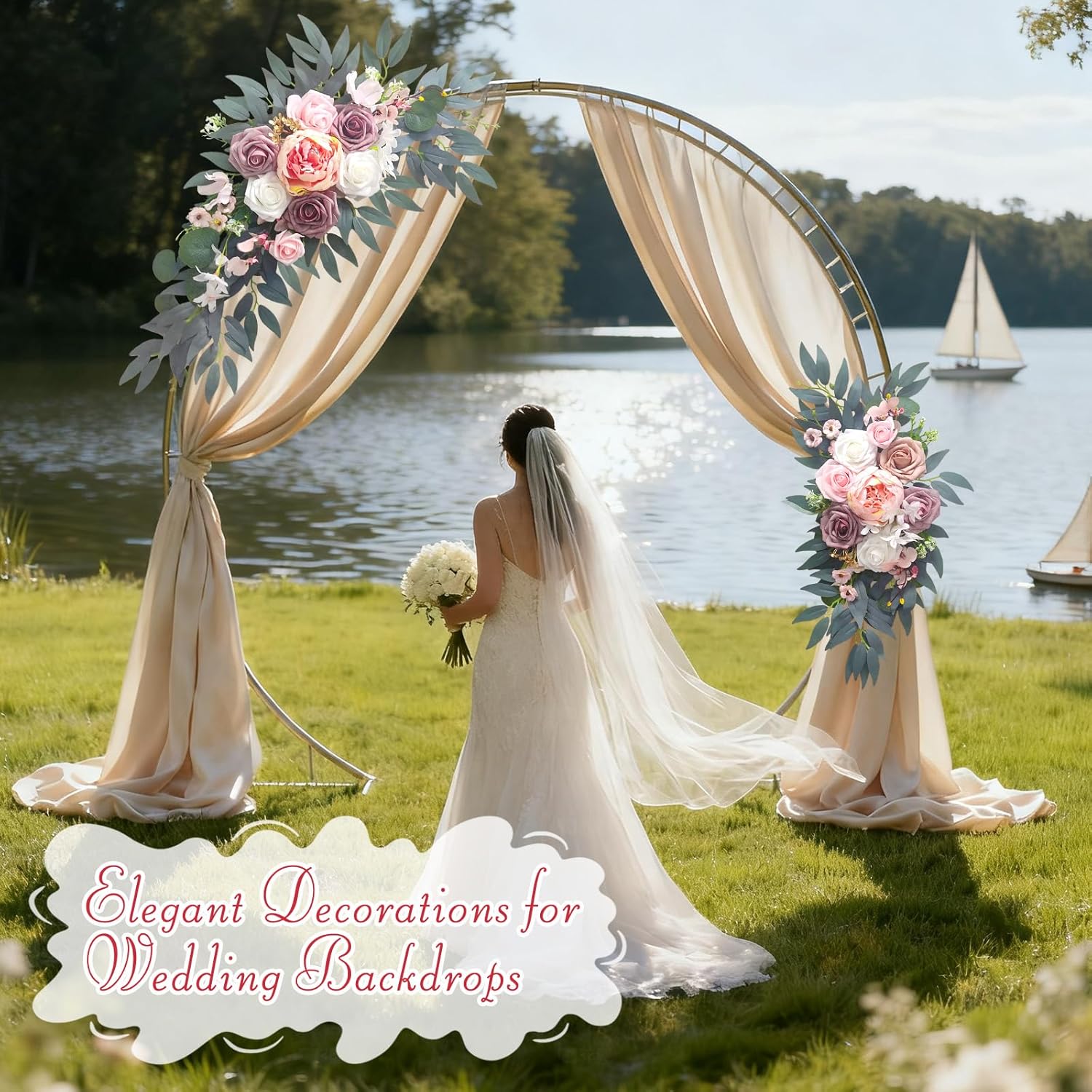 Wedding Arch Flowers (2-Pack), Artificial Dusty Rose Floral Arch Decorations For Weddings Ideal For Wedding Welcome Signage Decorations , Banquet Backdrop Arrangements, And Bridal Parties (Pink)