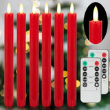 Red Flameless Taper Candles With Rmote, 9.6" Real Wax Battery Operated Candles With 3D Wick, 6 Pack Flickering Led Candlesticks, Electric Candle For Home, Wedding, Party, Decor