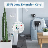 25FT Extension Cord Power Strip 6 Outlets 4 USB Ports 2 USB C Wall Mount Black