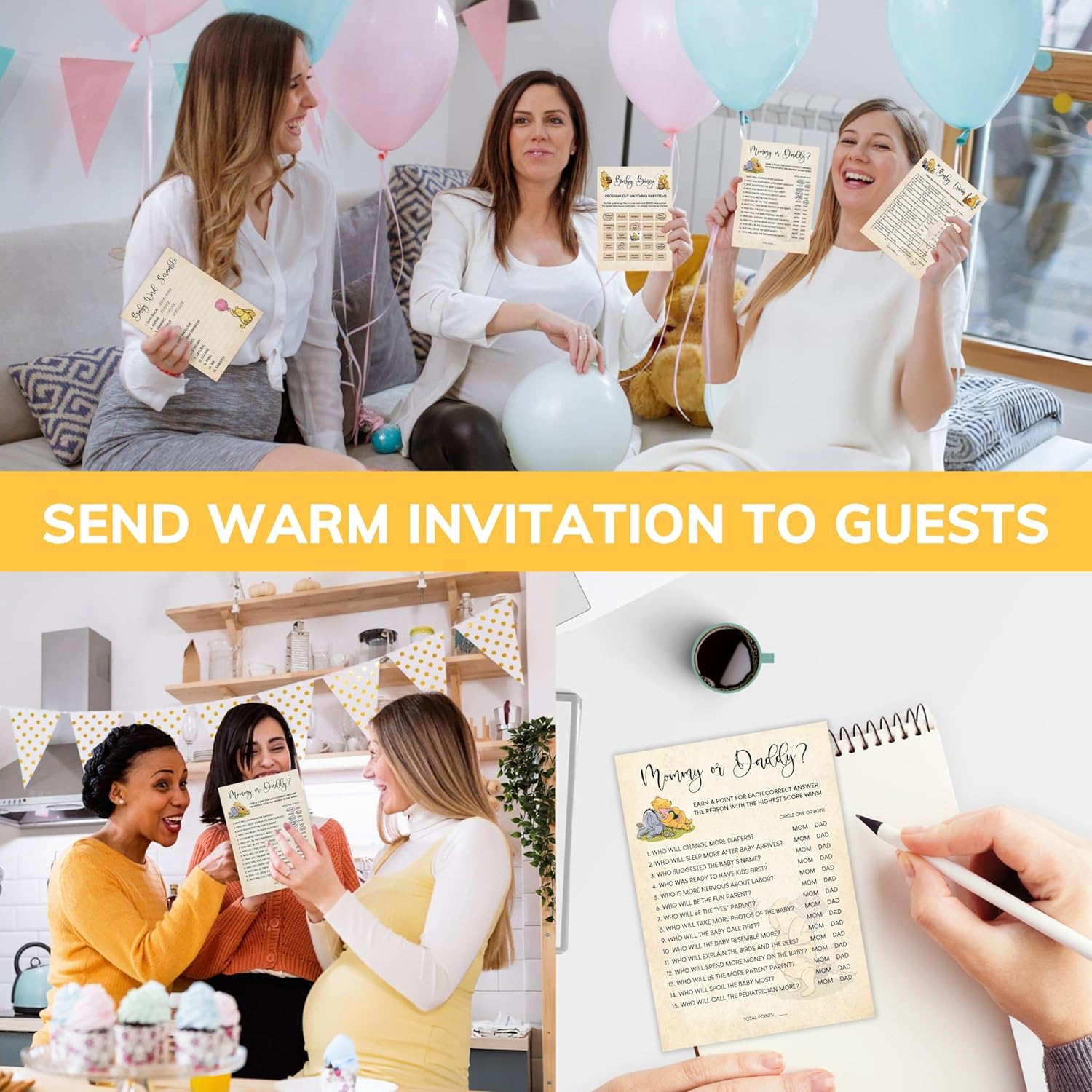 Winnie Baby Shower Games Boy - Pooh Baby Shower Bingo Cards For 25 Guests, Word Scramble Favors, Guess Who Mommy Or Daddy Game Ideas For Party Decorations