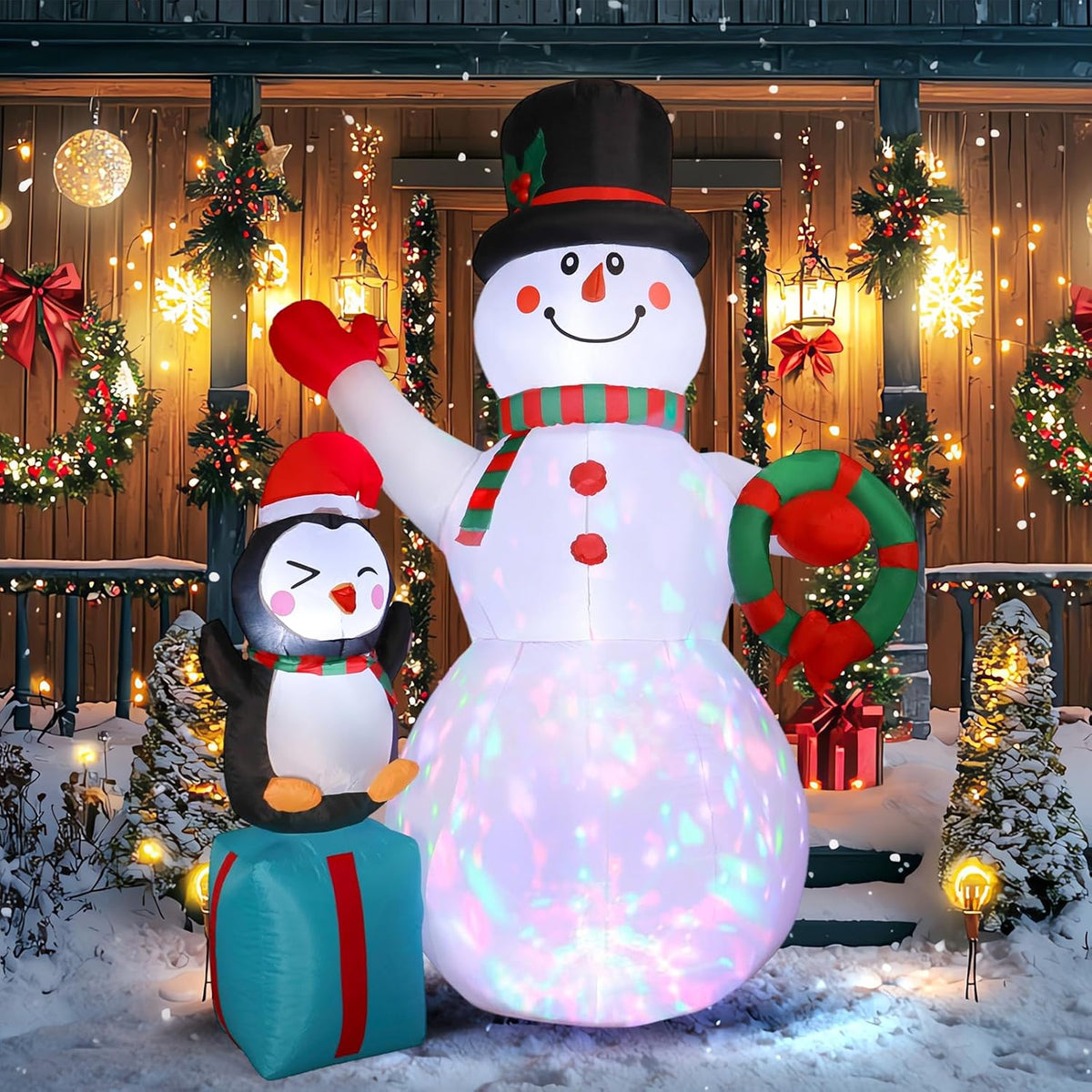 7Ft Christmas Snowman Inflatables Decoration With Led Lights, Blow Up Outdoor Decoration For Christmas Party, Holiday Xm