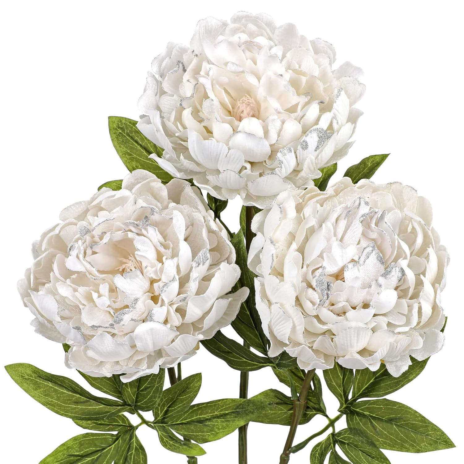 3Pcs White Peony Artificial Flower Stems 29.1In Long Stem Fake Peonies Silk Floral Arrangement Real Touch Peony Flower For Christmas Home Vase Party Wedding Bouquet Decor