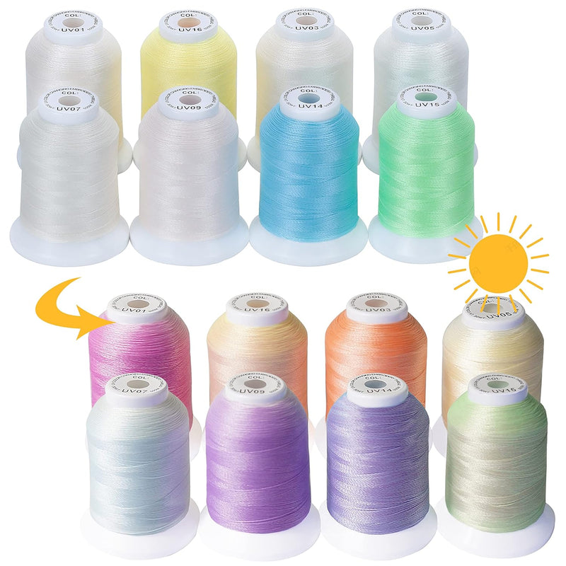 8 Spools Uv Color Changing Embroidery Machine Thread Kit 30Wt 500M(550Y) Each