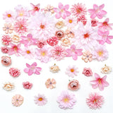 Artificial Flowers Heads 48Pcs Mini Silk Fake Flowers Heads Mix Daisy Dahlia Roses Pink Bulk Faux Rose For Craft Garland Graduation Wedding Bridal Party Centerpieces Home Decorations