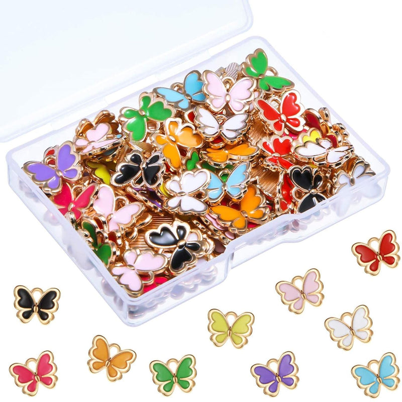 100 Pieces Colorful Butterfly Charms Enamel Butterfly Pendant Jewelry Butterfl