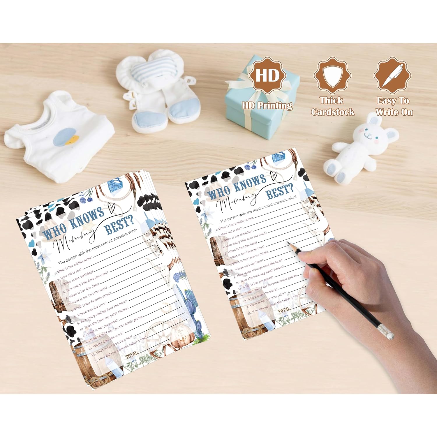 Cowboy Who Knows Mommy Best Game Game, Pack Of 30 Game Cards, Wild West Rodeo Shower Game, Gender Reveal Party Decorations, Gender Neutral - Kr60