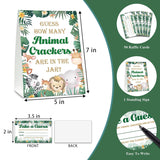 Baby Shower Game Set, Safari Find How Many Animal Crackers For Baby Shower, Jungle Gender Reveal Party Favor(1 Standing Sign + 50 Find Cards), Candy Find Game Tickets Gender Reveal Decor(01)