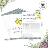Blue Tiles And Lemons What Did The Groom Say Game For 30 Guests With Game Cards, Lemons Bridal Shower Game, Modern Bridal Shower Decorations, Wedding Shower Or Bachelorette Party Supplies - 02