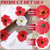 60 Pcs Artificial Silk Poppy Flowers Red, White Fake Poppies Heads Remembrance Memorial Veterans Day Decor Bulk Party Halloween Wedding Bouquet Diy