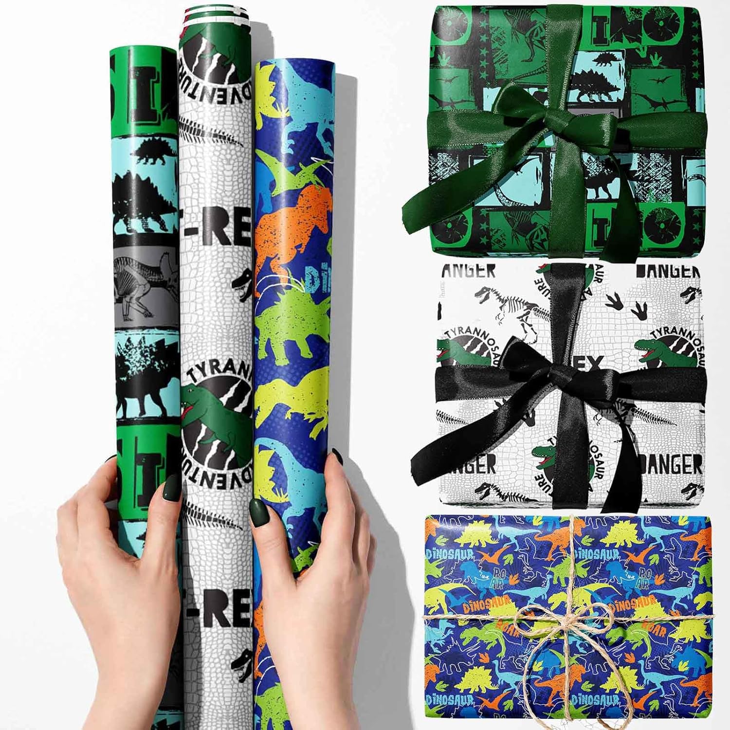 Dinosaur Wrapping Paper Rolls 3 Rolls 17 Inch X 120 Inch Happy Birthday Wrapping Paper Girl Kids Boy Dinosaur Wrap Paper For Dinosaur Party Birthday Wrapping Paper