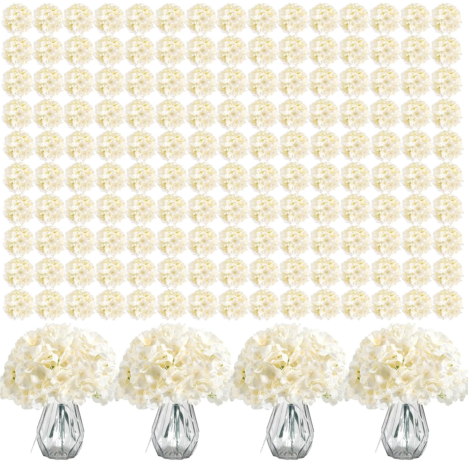 404Pcs Hydrangea Artificial Flowers, Silk Artificial Flowers Heads With Stems, Champagne Lifelike Faux Flowers For Wedding Centerpieces, Arch And Background, Party, Home, Baby Shower Decor