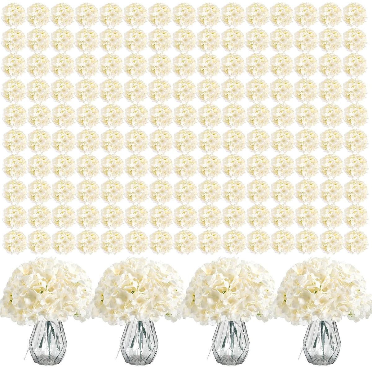 404Pcs Hydrangea Artificial Flowers, Silk Artificial Flowers Heads With Stems, Champagne Lifelike Faux Flowers For Wedding Centerpieces, Arch And Background, Party, Home, Baby Shower Decor